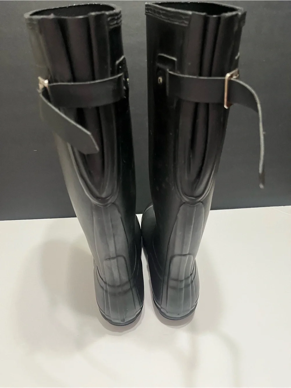 Hunter Black Tall Gloss Rain Boots with Red Logo